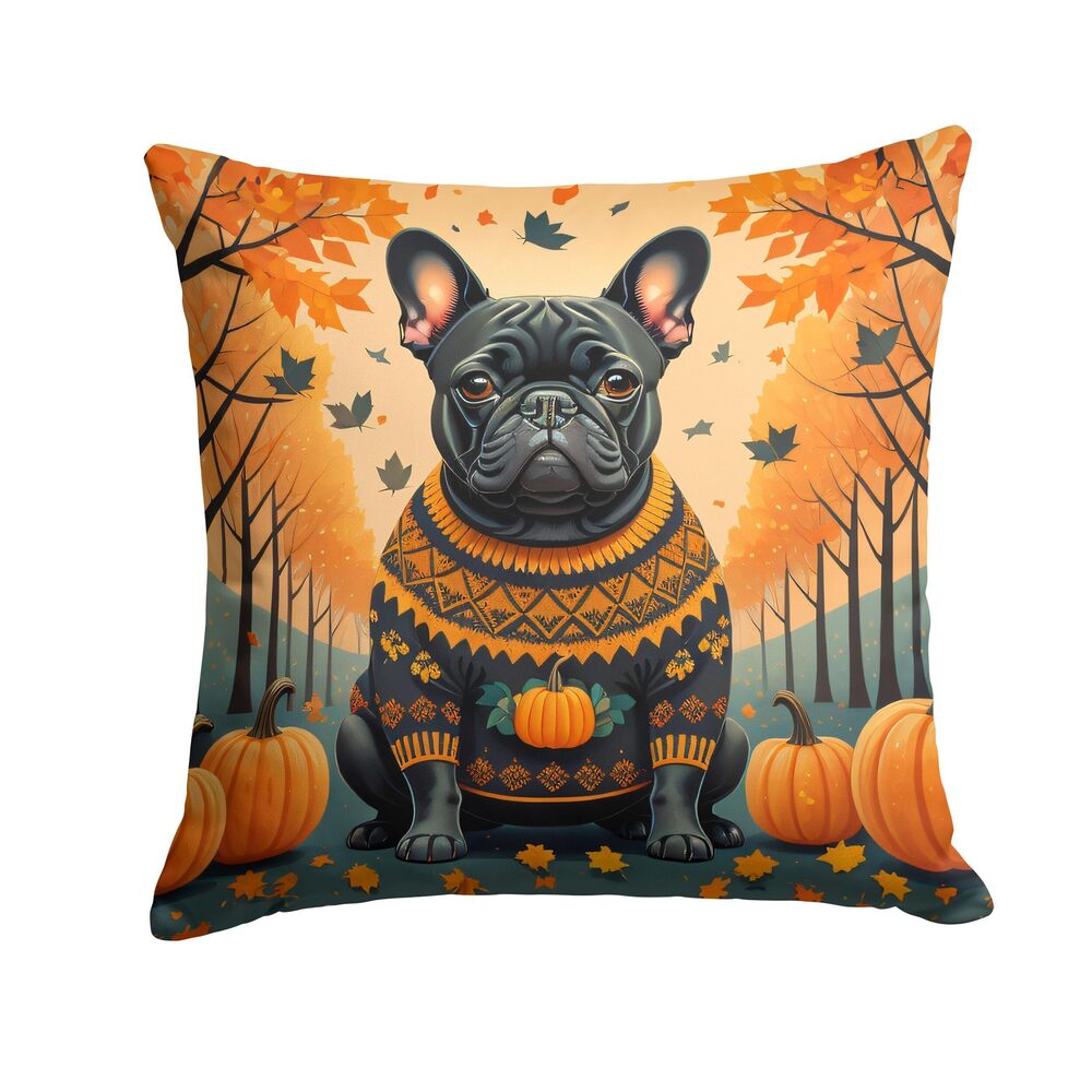 8645 DAC1045PW1414 Black French Bulldog Fall Fabric Decorative Pillow